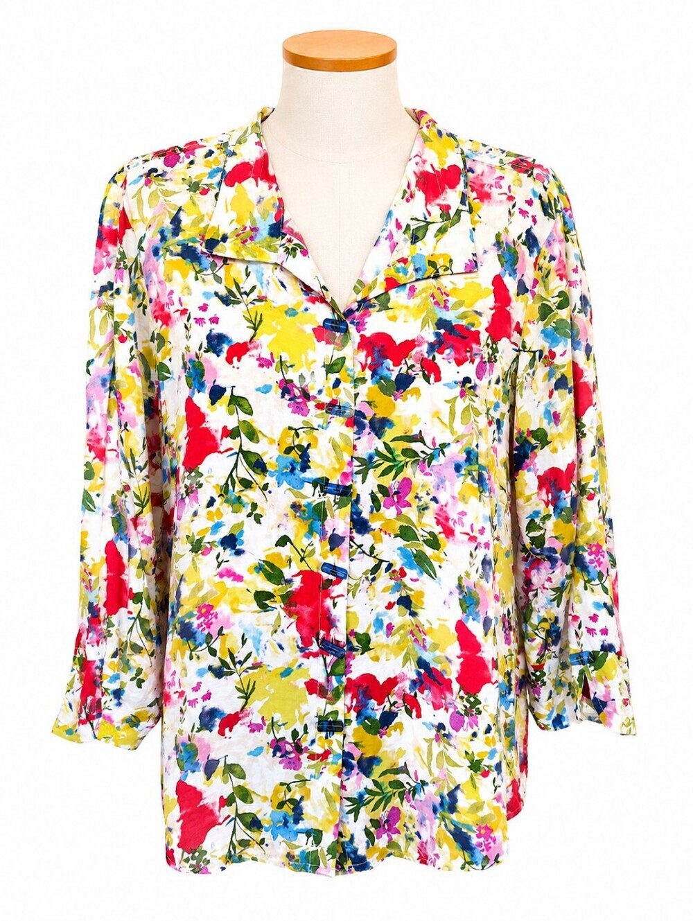 Ali Miles Colorful Floral Button Down Tunic Top XL Petite -Summer Casual Party